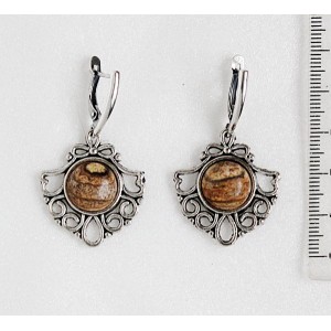 Серьги из яшмы песочной, круг 12мм, оправа "балерина"