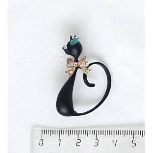Брошь со стразами "кошечка загадочная", цвет черно-белый в золоте