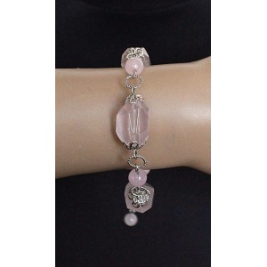 Браслет из кварца розового, камень 20х15мм, крупная огранка, на колечках