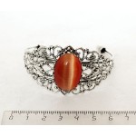 Браслет из кошачьего глаза (синт.), овал 25х18мм, цвет оранжевый, жесткая основа цвет ант. серебро