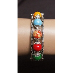 Браслет из разноцветных бусин, 5 шариков 10мм, на коннекторах и проволоке