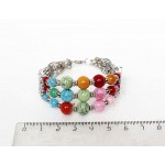 Браслет из разноцветных бусин, 3 ряда, бусины в центре, шарик до 8мм, на коннекторах и проволоке