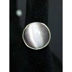 Кольцо из кошачьего глаза (синт.), круг 18мм, цвет сиреневый, безразмерное