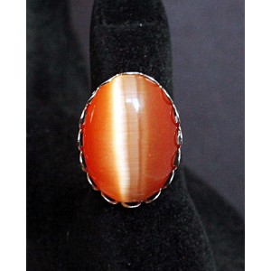 Кольцо из кошачьего глаза (синт.), овал 25х18мм, цвет оранжевый, безразмерное
