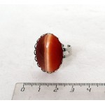 Кольцо из кошачьего глаза (синт.), овал 25х18мм, цвет оранжевый, безразмерное