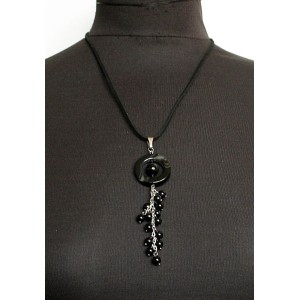 Кулон из агата черного, круг полый + шарик 10 и 6мм