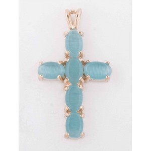 Кулон из голубого кошачьего глаза (синт.) "крест"