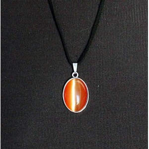 Кулон из кошачьего глаза (синт.), простой овал 25х18мм, цвет оранжевый