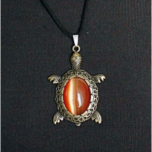 Кулон из кошачьего глаза (синт.) "черепаха", овал 25х18мм, цвет оранжевый