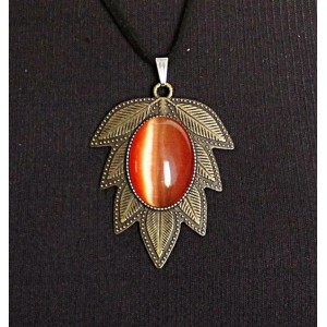 Кулон из кошачьего глаза (синт.) "лист", овал 25х18мм, цвет оранжевый