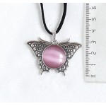 Кулон из кошачьего глаза (синт.) "бабочка", круг 20мм, цвет розовый