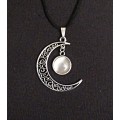 Кулон из кошачьего глаза (синт.) "луна", круг 12мм, цвет серебристый