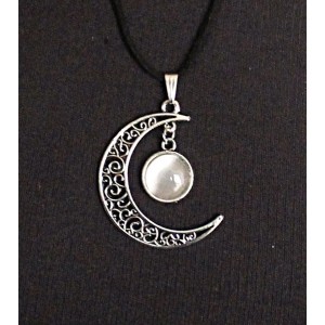 Кулон из кошачьего глаза (синт.) "луна", круг 12мм, цвет серебристый