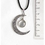 Кулон из кошачьего глаза (синт.) "луна", круг 12мм, цвет серебристый