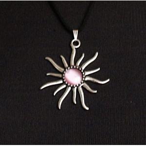 Кулон из кошачьего глаза (синт.) "солнышко", круг 12мм, цвет розовый