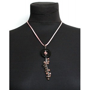 Кулон из родонита (шарик 10 и 6мм) и агата черного (круг полый)