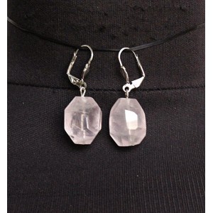 Cерьги из розового кварца, камень 20х15мм, крупная огранка