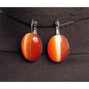Серьги из кошачьего глаза (синт.), овал 25х18мм, цвет оранжевый, замок петелька