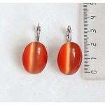 Серьги из кошачьего глаза (синт.), овал 25х18мм, цвет оранжевый, замок петелька