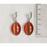 Серьги из кошачьего глаза (синт.), простой овал 25х18мм, цвет оранжевый, швензы посеребрение