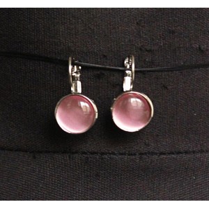 Серьги из кошачьего глаза (синт.), круг 12мм, цвет розовый, замок петелька