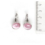 Серьги из кошачьего глаза (синт.), круг 12мм, цвет розовый, замок петелька