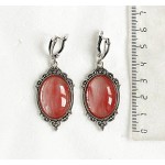 Серьги из халцедона розового, овал 25х18мм, оправа "медальон", швензы посеребрение