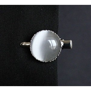 Заколка-крокодил из кошачьего глаза (синт.), круг 20мм, цвет серебристый