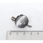 Заколка-крокодил из кошачьего глаза (синт.), круг 20мм, цвет серебристый