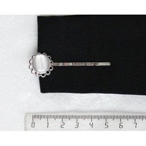 Заколка-невидимка из кошачьего глаза (синт.), круг 12мм, цвет серебристый