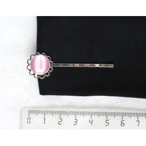 Заколка-невидимка из кошачьего глаза (синт.), круг 12мм, цвет розовый