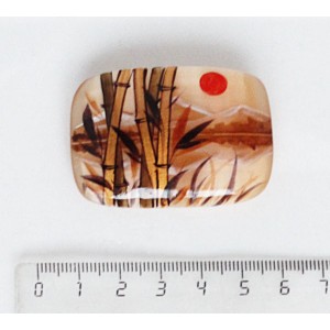 Брошь из селенита "пейзаж с бамбуком", прямоугольник