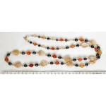 Бусы длинные из перламутра, сердолика и жемчуга черного