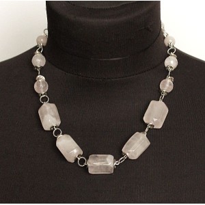 Бусы из кварца розового на колечках, 46см, бочонки 20х15мм+шарик 12мм