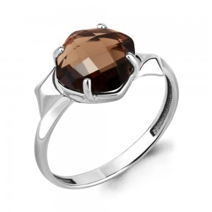 C925 Кольцо с раухтопазом, 1,61 г, родиум, квадрат 7мм, огранка р-р 18