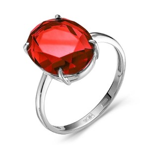 C925 Кольцо с рубином синт., 2.15г, родиум, овал 14х10мм, огранка