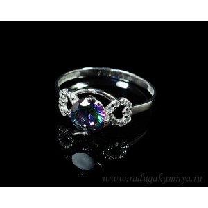 C925 Кольцо с фианитом мистик 1.72г, родиевое покрытие