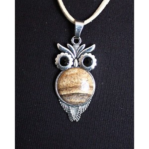 Кулон из яшмы песочной "сова", круг 20мм