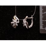 C925 Серьги с фианитом прозрачным "ромашка", 3.08г, родиум, огранка, замок англ.