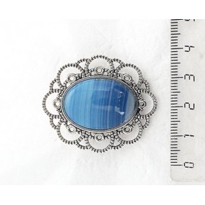 Брошь из агата синего (тонировка) "ромашка", овал 25х18мм
