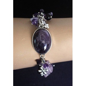Браслет из аметиста, овал 25х18мм + шарик, на цепочке
