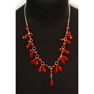 Колье из яшмы красной, шарик 8 и 6мм, + хрусталь