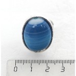 Кольцо с агатом синим (тонировка), овал 25х18мм, безразмерное (литая оправа)