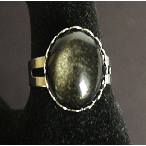 Кольцо c обсидианом серебристым, овал 18х13мм, безразмерное