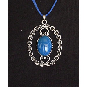 Кулон из агата синего (тонировка) "воздушная цепь", овал 25х18мм