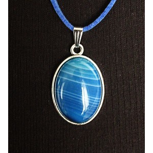 Кулон из агата синего (тонировка), простой овал 25х18мм