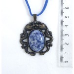 Кулон из лазурита (бело-синий), овал 25х18мм, оправа цвет бронза 2 дракона