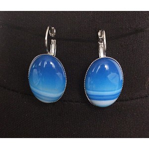 Серьги из агата синего (тонировка), овал 25х18мм, замок петелька