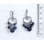 Серьги из обсидиана снежного, коннектор "сердце витое"