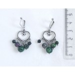 Серьги из цоизита, шарик 8, 6, 4мм, коннектор "сердце витое"